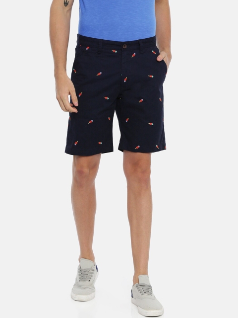 

Breakbounce Men Navy Blue Printed Slim Fit Regular Shorts