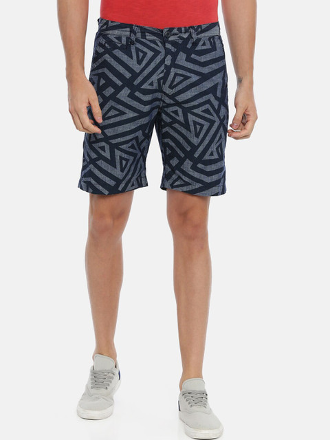

Breakbounce Men Navy Blue & Grey Printed Slim Fit Regular Shorts