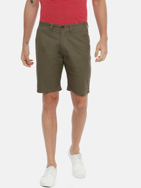 

Breakbounce Men Olive Brown Solid Slim Fit Chino Shorts