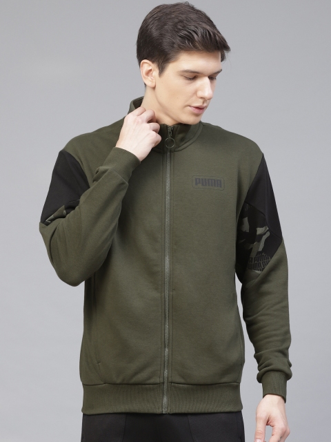 

Puma Men Olive Green Rebel Camo Full-Zip Solid Sporty Track Jacket
