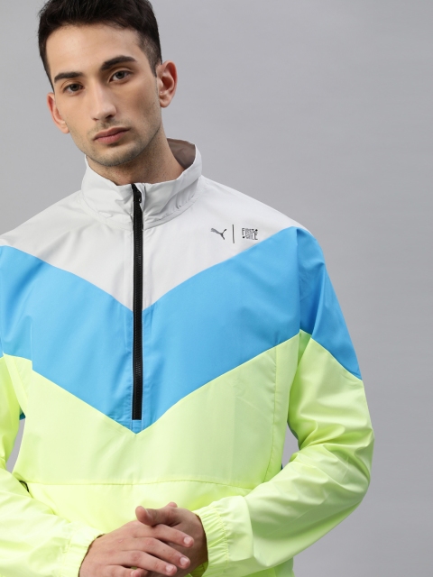 

Puma Men Fluorescent Green & Blue Colourblocked Train First Mile WindCell Sporty Jacket