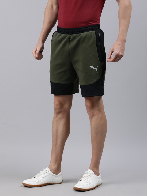 

Puma Men Olive Green & Black Colourblocked EVOSTRIPE dryCell Technology Sports Shorts