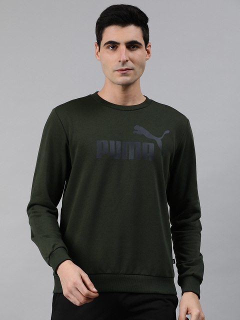 

Puma Men Olive Green Printed ESS Crew TR Big Logo Sweatshirt