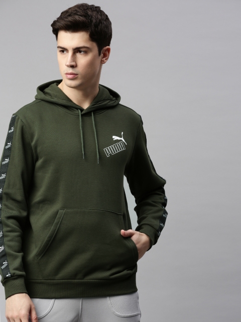 

Puma Men Olive Green Solid Amplified Hooded Sweatshirt