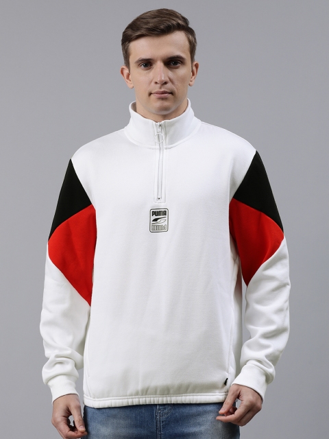 

Puma Men White Rebel Solid Half-Zipper Pullover Sweatshirt