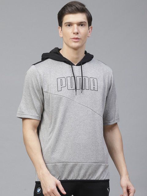 

Puma Men Grey Melange Train Lightweight Short Sleeve Hoodie Sweatshirt