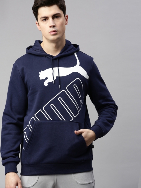 

Puma Men Navy Blue & White Printed BIG LOGO FL Hooded Sweatshirt