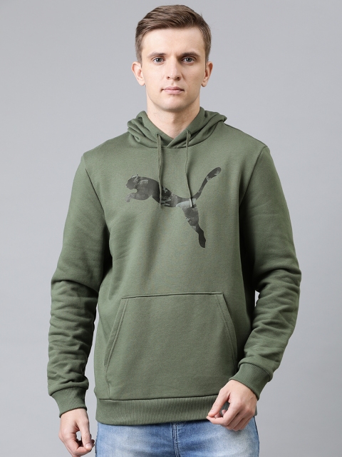 

Puma Men Olive Green Graphic Printed Hooded Sweatshirt