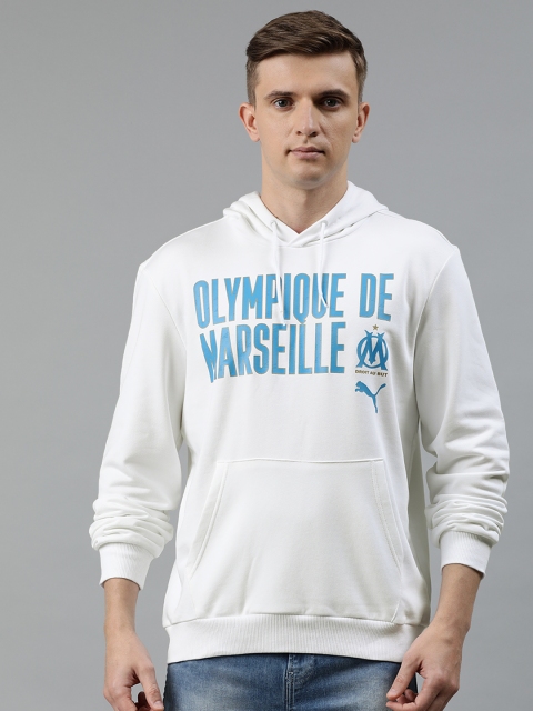 

Puma Men White & Blue Printed Hooded Sweatshirt