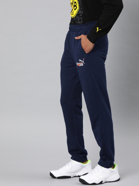 

Puma Men Navy Blue Solid Straight Fit Knitted Track Pants With Printed Detailing