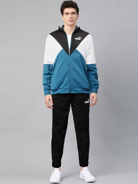 

Puma Men Blue & Black Regular Fit Brand Logo Printed Colorblocked CL Tracksuit