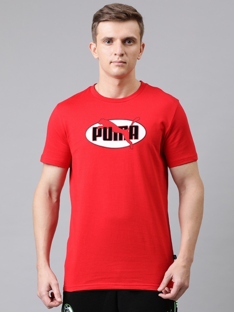 

Puma Men Red Printed Round Neck Flock Pure Cotton T-shirt