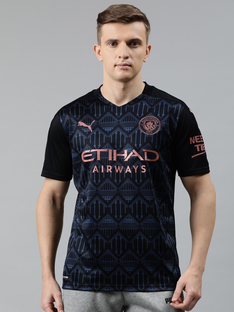 

Puma Men Black Printed MCFC AWAY Replica SS Sponsor Logo Drycell Slim Fit V-Neck T-shirt