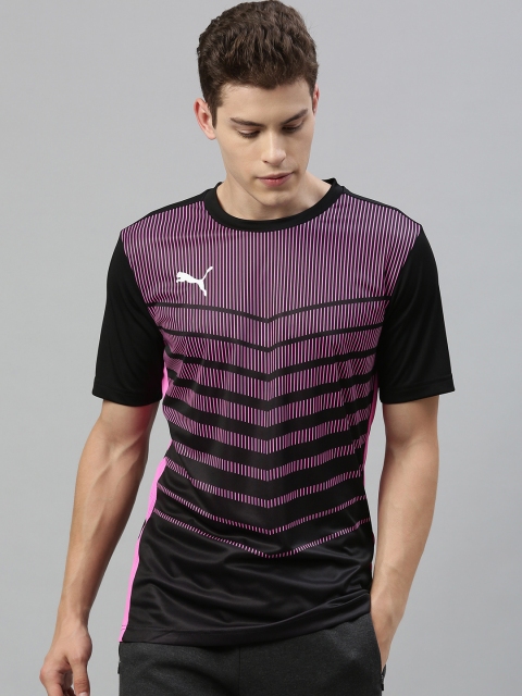

Puma Men Black & Pink Slim Fit Striped ftblPLAY Graphic dryCELL Round Neck T-shirt