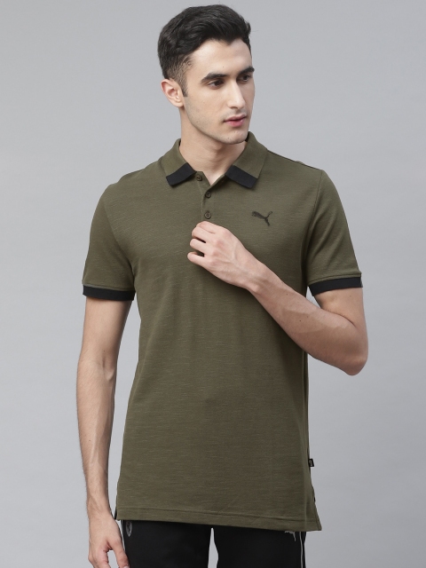 

Puma Men Olive Green Solid Slim Fit Polo Collar T-shirt