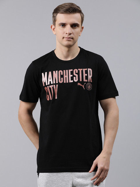 

Puma Men Black MCFC ftblCore Wording Printed Round Neck Pure Cotton T-shirt