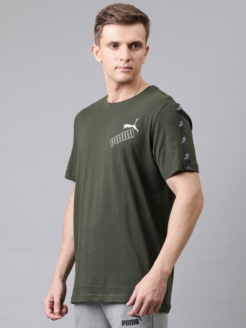 

Puma Men Olive Green Printed AMPLIFIED Round Neck Pure Cotton T-shirt