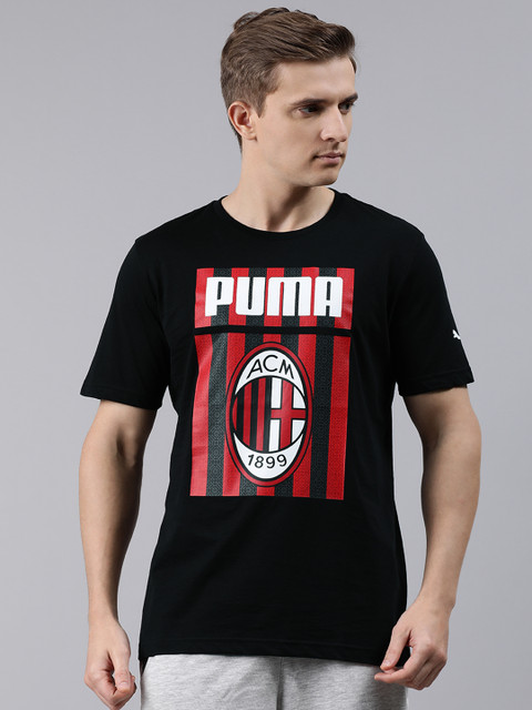 

Puma Men Black ACM ftblCore Graphic Printed Round Neck Pure Cotton T-shirt