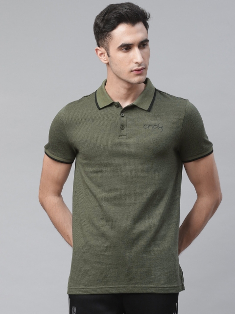 

Puma Men Olive Green Virat Kohli Ms Jacquard Polo collar Self Design T-shirt