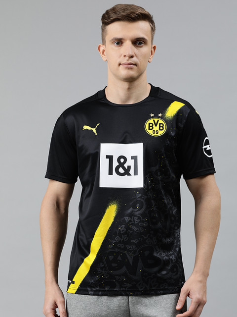 

Puma Men Black Printed BVB AWAY Replica SS Sponsor Logo Opel Round Neck T-shirt