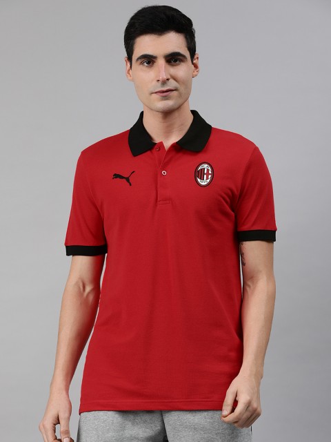 

Puma Men Red Solid AC Milan Badge Polo Polo Collar T-shirt