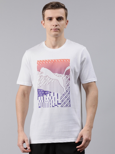 

Puma Men White Printed Round Neck Cat Box Pure Cotton T-shirt