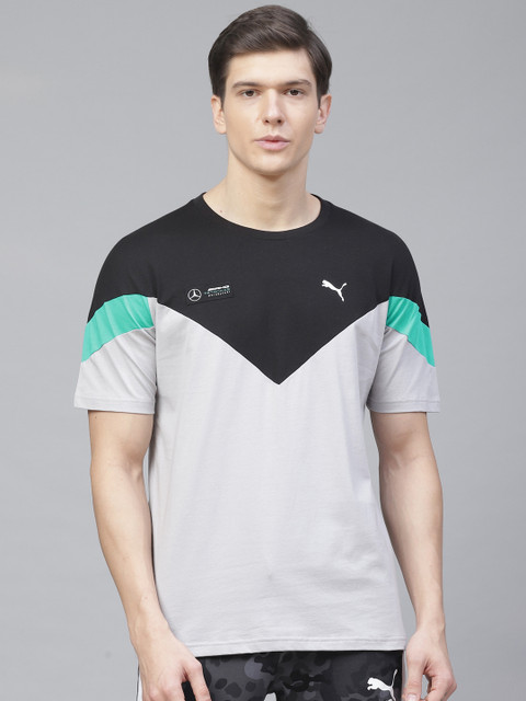 

PUMA Motorsport Men Grey Melange & Black MAPM Mercedes MCS Colourblocked T-shirt