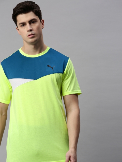 

Puma Men Yellow & Blue Colourblocked Round Neck Short Sleeve Training T-shirt