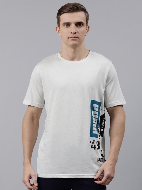 

Puma Men Off-White Placement Printed Round Neck Pure Cotton T-shirt