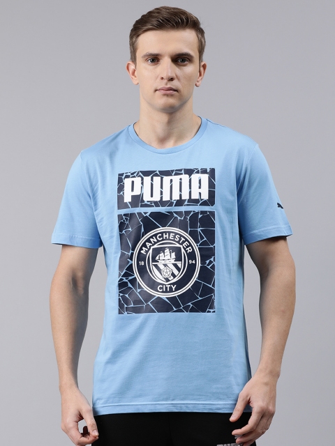 

Puma Men Blue Printed Round Neck MCFC ftblCore Graphic Pure Cotton T-shirt