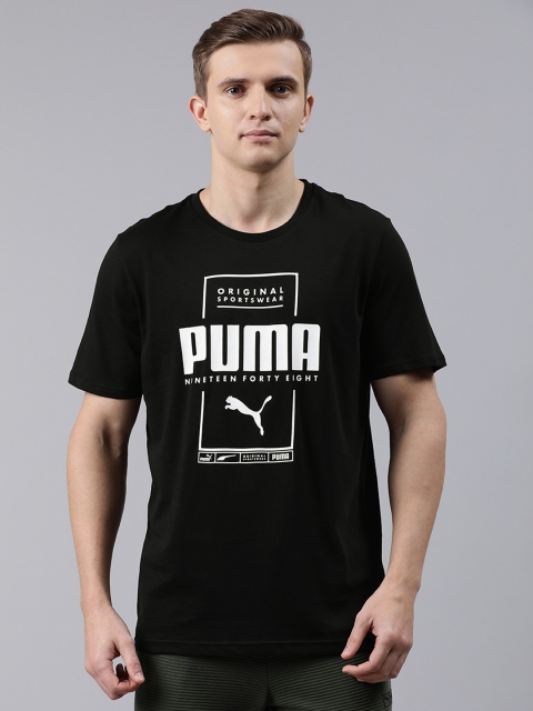 

Puma Men Black Printed Round Neck Pure Cotton T-shirt