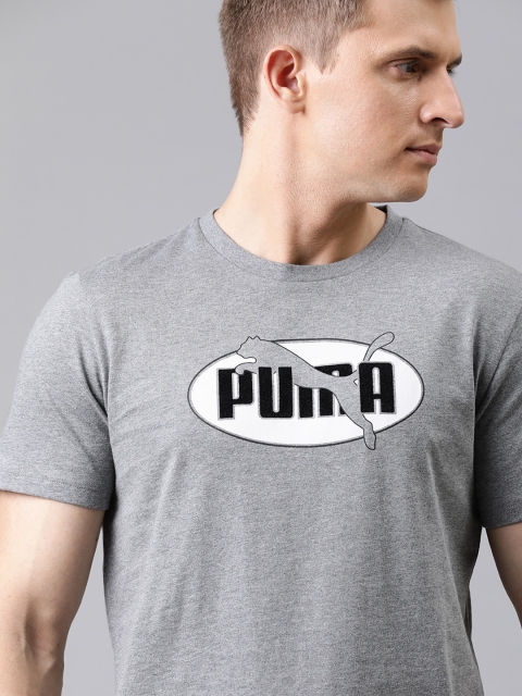

Puma Men Grey Brand Logo Printed Round Neck Pure Cotton T-shirt