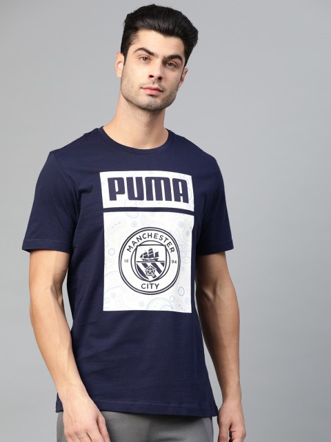 

Puma Men Navy Blue & White Manchester City ftblCORE Graphic Printed Football T-Shirt