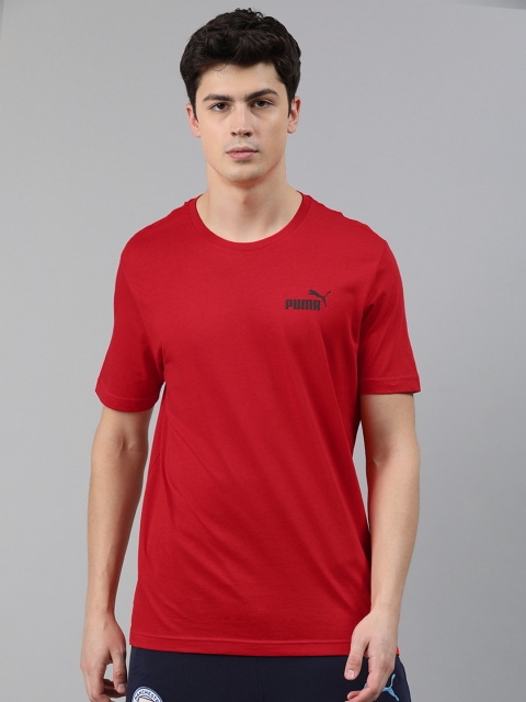 

Puma Men Red Solid Round Neck ESS Small Logo T-shirt with Print Detail