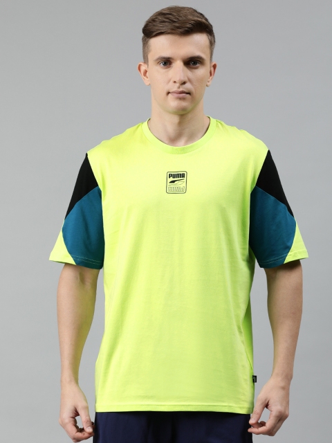 

Puma Men Lime Green Solid Rebel Advanced Round Neck Contrast Sleeve T-shirt