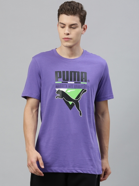 

Puma Men Purple Printed Round Neck Pure Cotton T-shirt