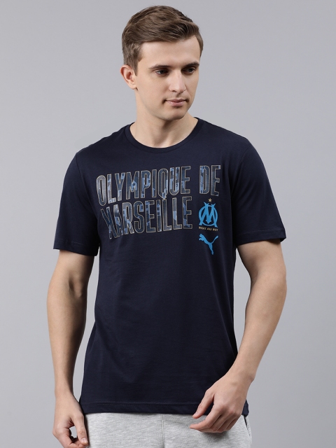 

Puma Men Navy Blue OM ftblCORE Wording Printed Round Neck T-shirt