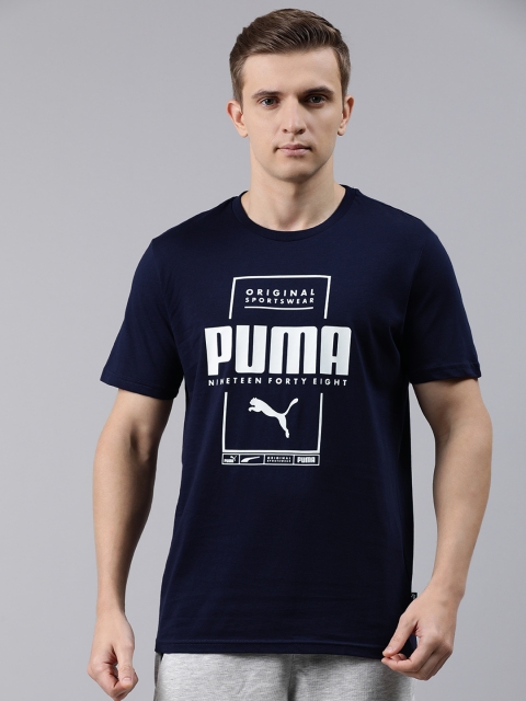

Puma Men Navy Blue Box PUMA Printed Round Neck T-shirt