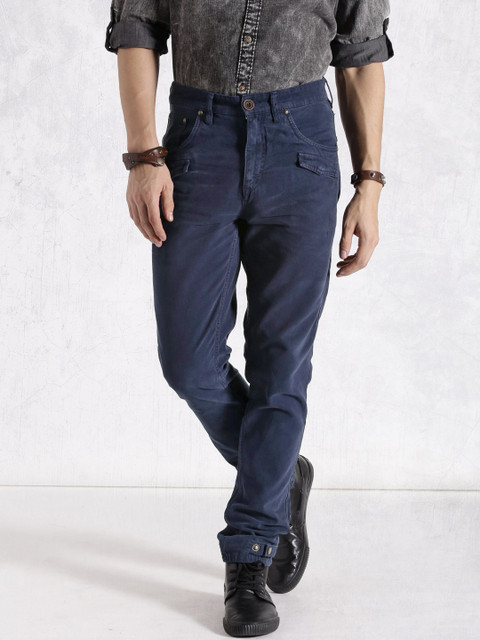 

RDSTR Men Navy Flat-Front Slim Fit Trousers, Navy blue