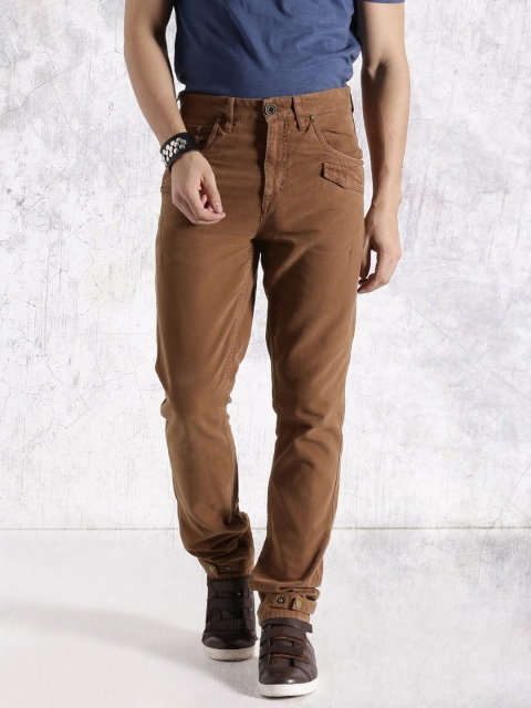 

RDSTR Men Brown Flat-Front Slim Fit Trousers