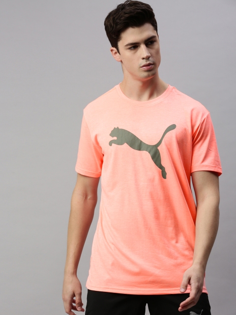 

Puma Men Peach-Coloured Printed Round Neck Heather Cat T-shirt