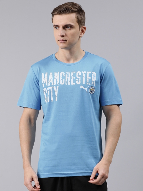 

Puma Men Blue Printed MCFC ftblCore Wording Round Neck Pure Cotton T-shirt
