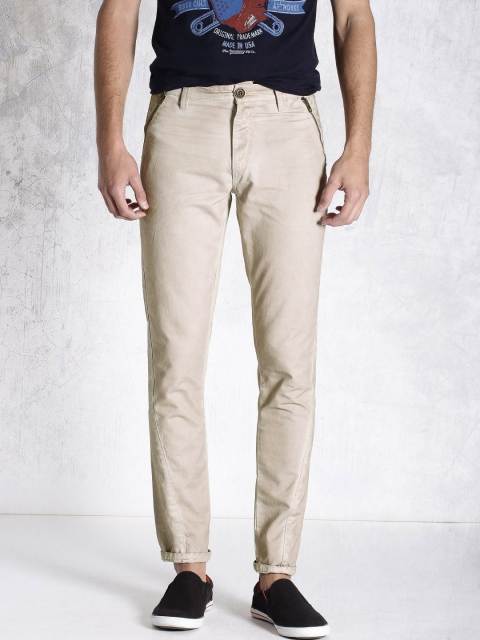 

RDSTR Beige Washed Slim Fit Trousers