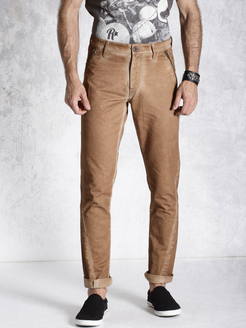 

RDSTR Brown Twisted Leg Washed Slim Fit Trousers