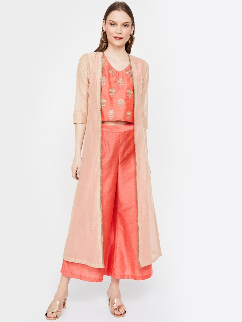 

Colour Me by Melange Women Coral & Beige Dyed Top with Trousers