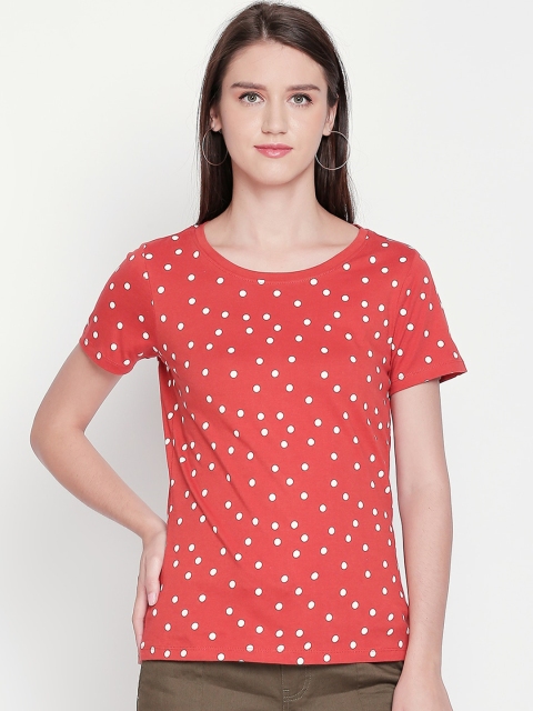 

Honey by Pantaloons Women Red Printed Round Neck Pure Cotton T-shirt