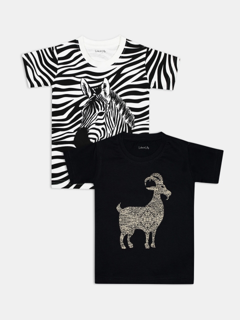 

Luke & Lilly Boys Pack Of 2 Black & White Animal Printed Round-Neck T-shirt