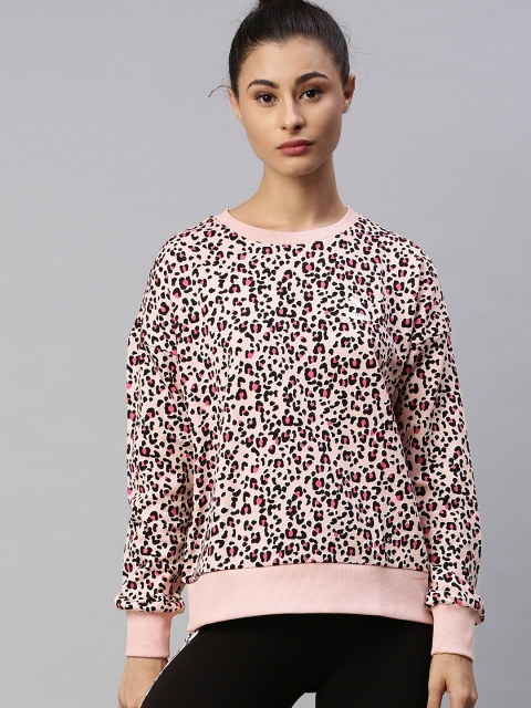 

Puma Women Peach-Coloured & Black Classics Graphics AOP Crew Printed Sweatshirt