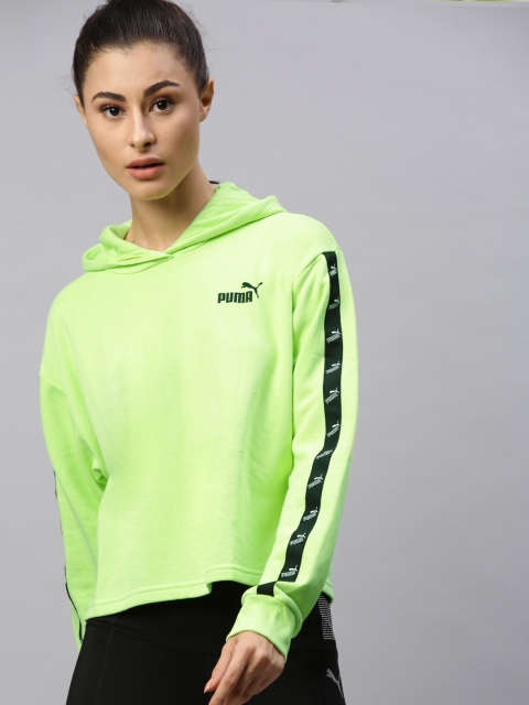 

Puma Women Lime Green Printed Amplified Cropped Hooded Sweatshirt