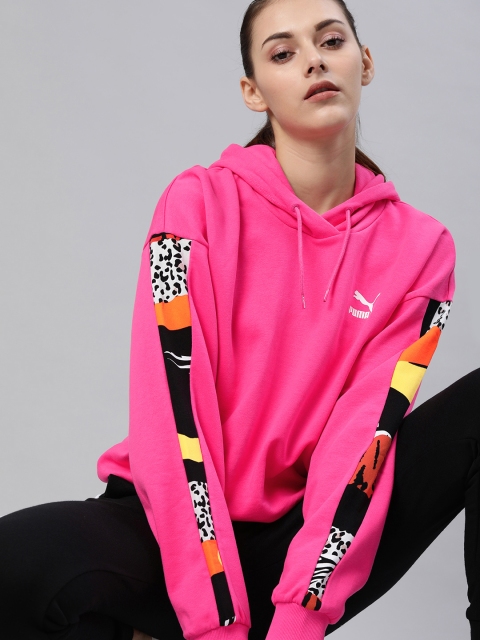 

Puma Women Pink Solid Hooded Classics Cropped Sweatshirt